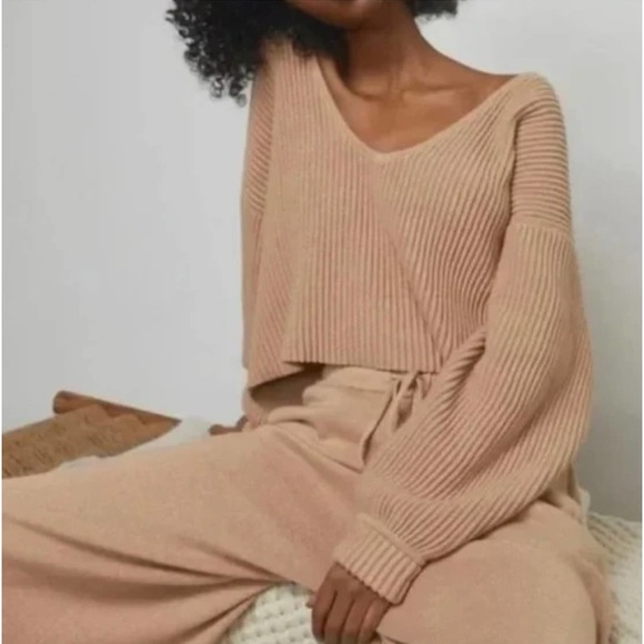 Lunya Cozy Cotton Silk Reversible Ribbed Pullover Sweater In Tranquil Tan XL New - Picture 3 of 16